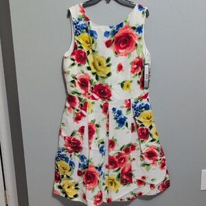 Tahari Floral High Low Dress - Red, Yellow, Blue